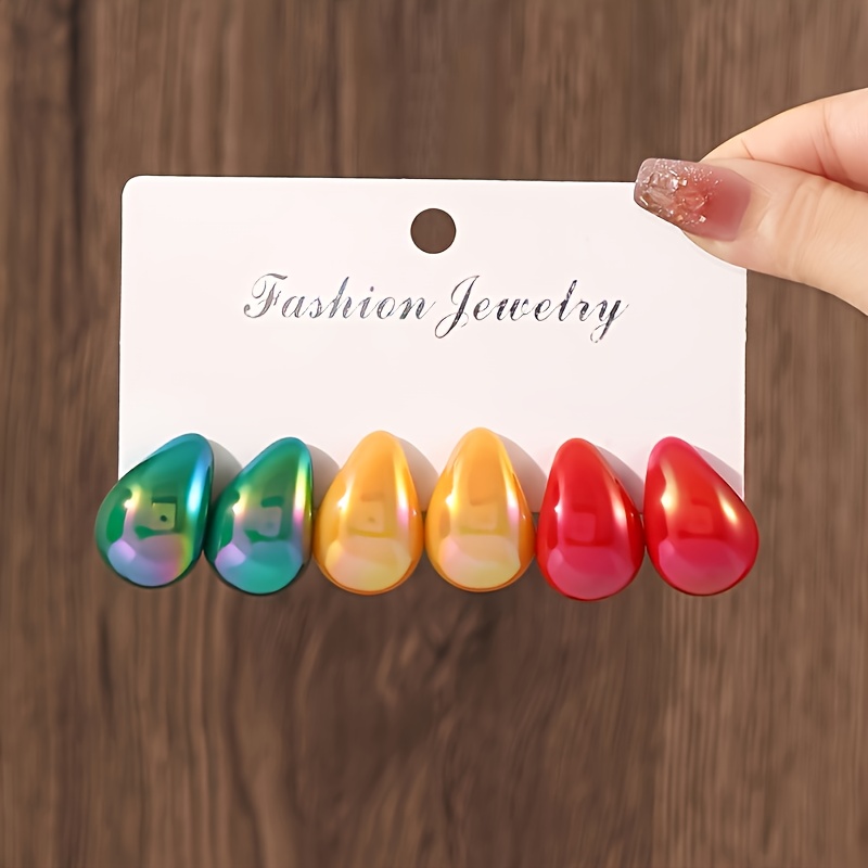 6pcs Sweet Style Multicolor Teardrop Stud Earrings Set